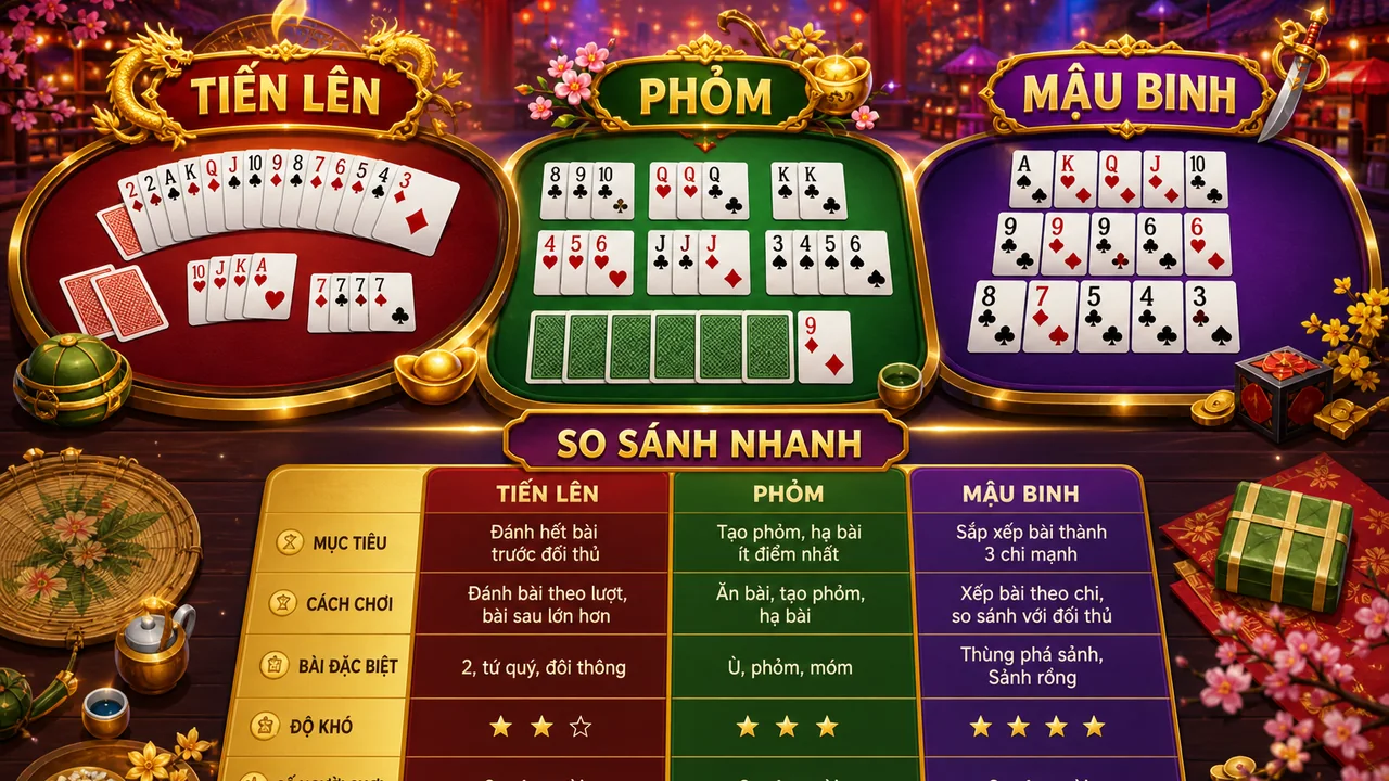 Chọn đúng kiểu chơi quen thuộc: phân biệt Tiến lên Phỏm Mậu binh trực tuyến cho người mới f168